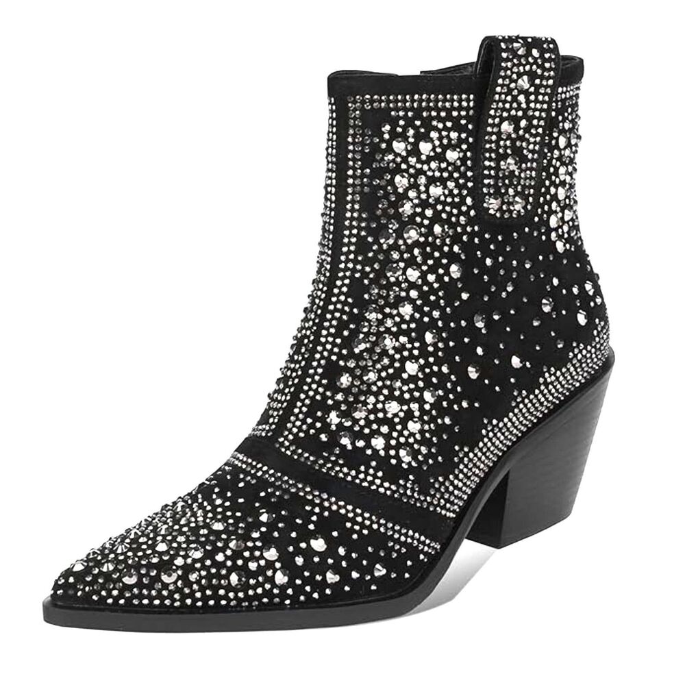 Black Rhinestone Ankle Boots - Size 9.5